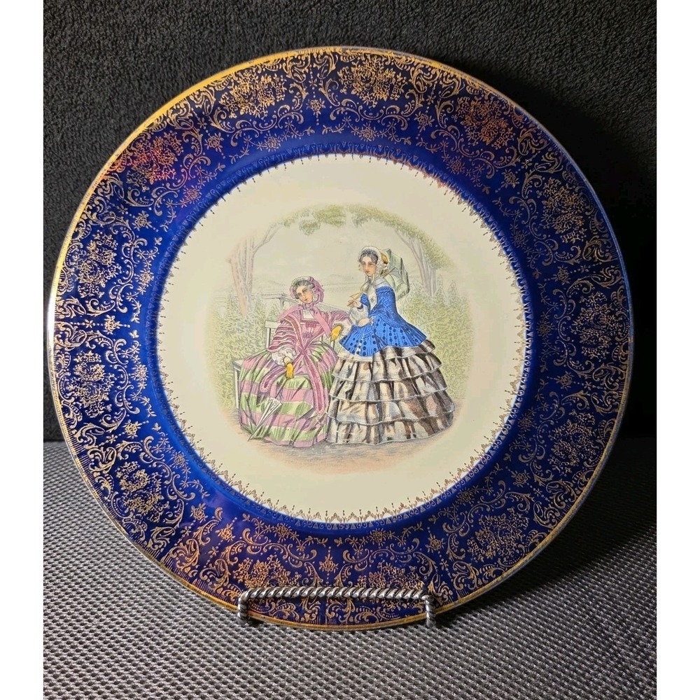 Vintage Salem China Imperial Victorian Ladies 11" Cobalt Blue 23K Gold Plate
